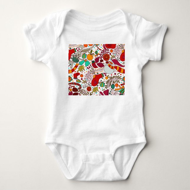 Body Para Bebê Elementos de Natal Festivos Design (Frente)