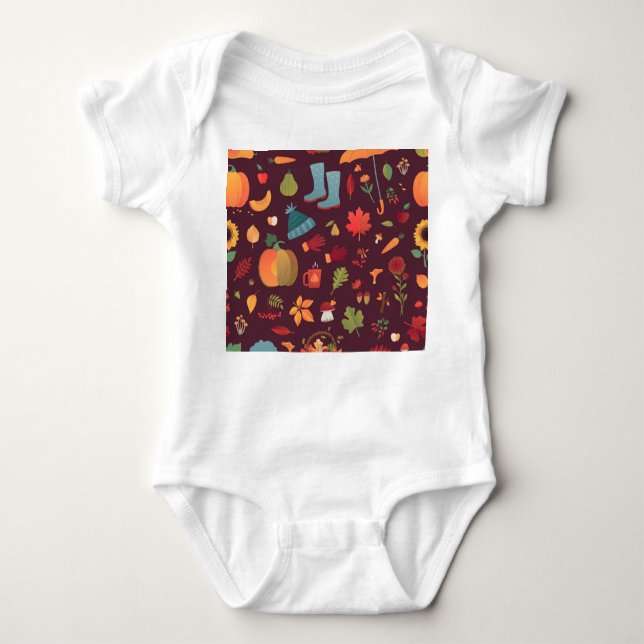 Body Para Bebê Elementos do outono, fundo escuro, colheita (Frente)