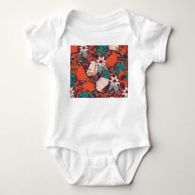 Body Para Bebê Elementos Florais: Desenho Mão Sem Costura. (Frente)