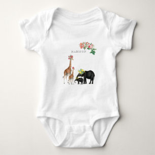 Body Para Bebê Elephant & Giraffe Floral Custom Baby Name