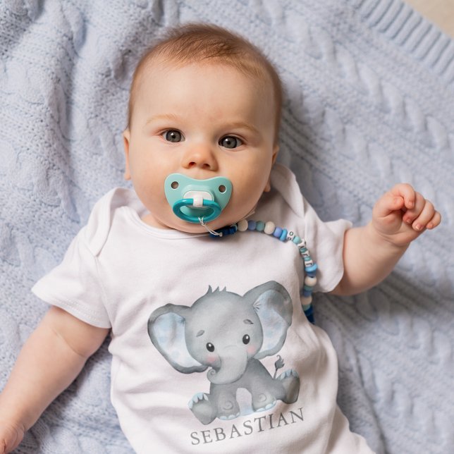 Body Para Bebê Elephant Watercolor Baby Boy (Cute Elephant Watercolor Baby Boy Baby Bodysuit)