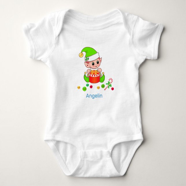 Body Para Bebê Elf e Confetti, Bebê de Natal bonito (Frente)
