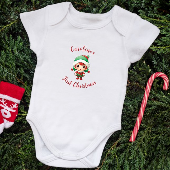 Body Para Bebê Elf Personalizado Da Primeira Menina De Natal (Criador carregado)