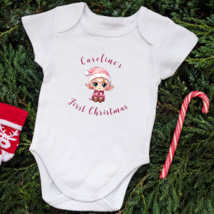 Body Para Bebê Elf Personalizado Da Primeira Menina De Natal