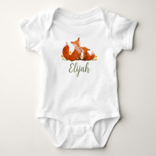 Body Para Bebê Elijah Name Reveal Fox Forest Animal Boy Whimsical