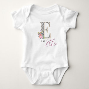 Body Para Bebê Ellie Name Baby Outfit Letra E Romper Floral Girl