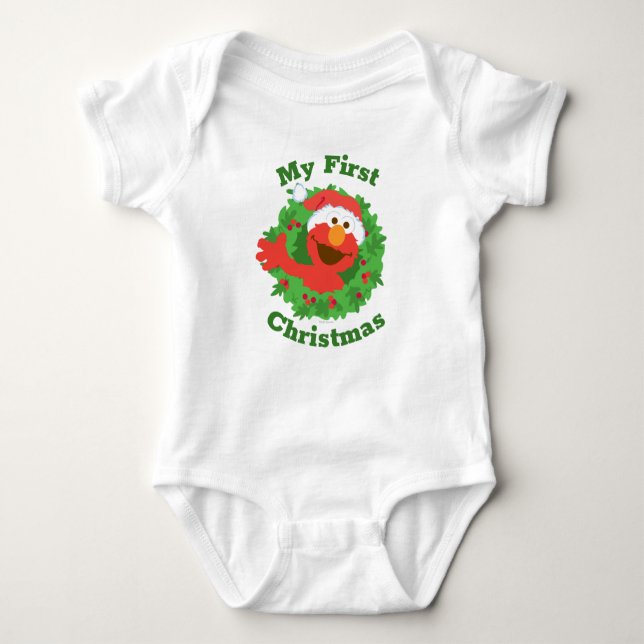 Body Para Bebê Elmo First Christmas Wreath (Frente)
