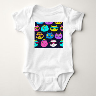 Body Para Bebê Emblemas de gato, têxtil de pop art