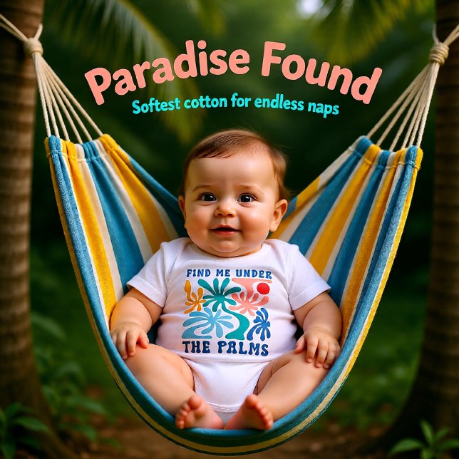 Body Para Bebê Encontre-me sob o tema do verão de Palms (Find Me Under the Palms Retro Summer Theme Baby Bodysuit)