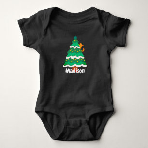 Body Para Bebê Engraçada Árvore de Natal Gato Personalizado Bebê