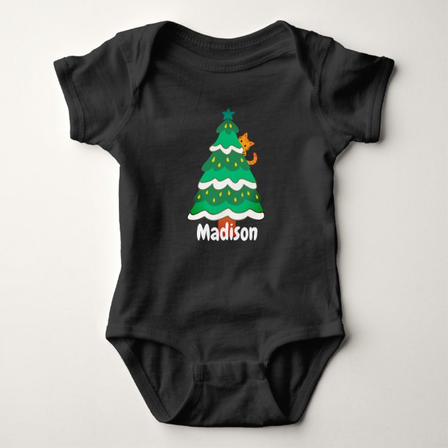 Body Para Bebê Engraçada Árvore de Natal Gato Personalizado Bebê (Frente)
