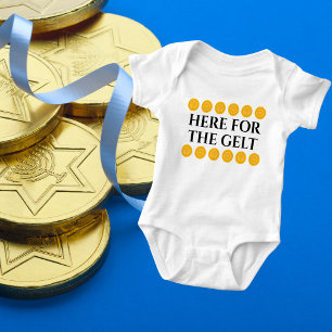 Body Para Bebê Engraçado aqui pelo Gelt, Feriado Judeu Hanukkah