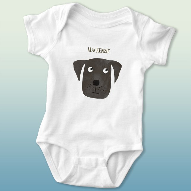 Body Para Bebê Engraçado Black Labrador Retriever Dog Nome Person (Cute Black Labrador Retriever Dog personalized name baby bodysuit)