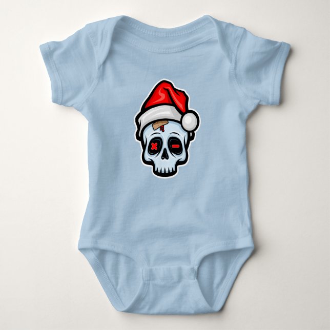 Body Para Bebê Engraçado Caveira de Natal, Estilo de Cartoon (Frente)