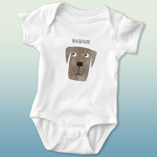 Body Para Bebê Engraçado Chocolate Labrador Cachorro de Retriever (Cute Chocolate Labrador Retriever dog personalized name baby t-shirt)