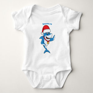Body Para Bebê Engraçado desenho animado de tubarão de Natal