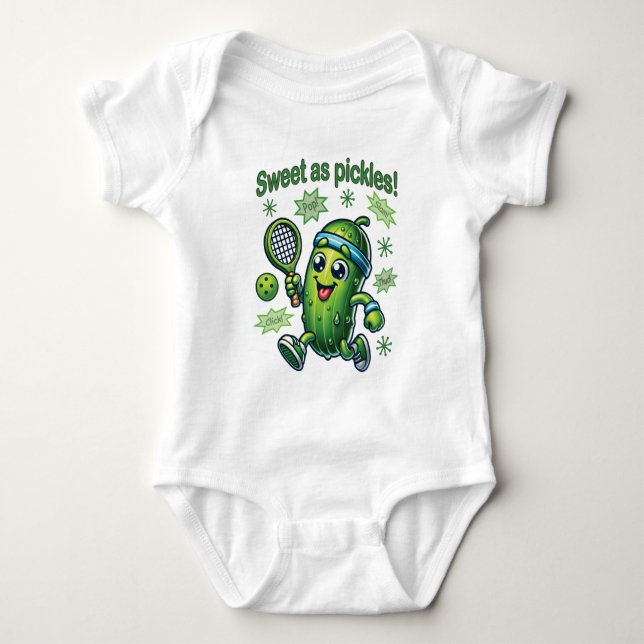 Body Para Bebê Engraçado Fofo Doce como Picles Pickleball (Frente)