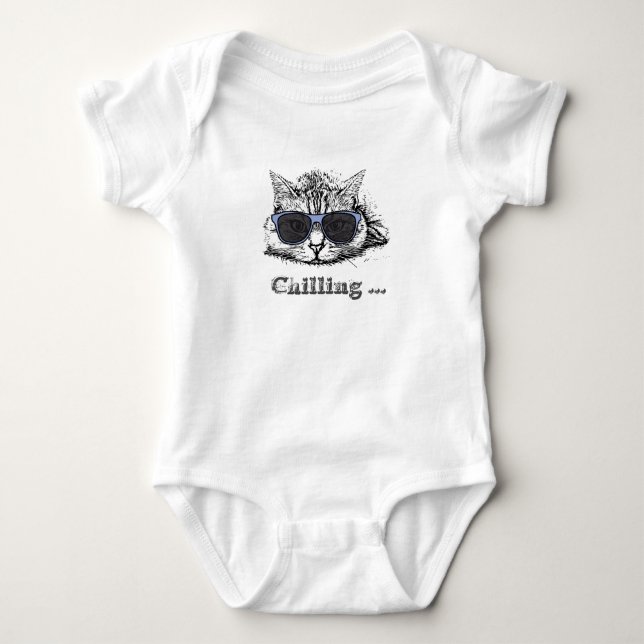 Body Para Bebê Engraçado Gato Refrigerado Com Óculos De Sol Bonit (Frente)