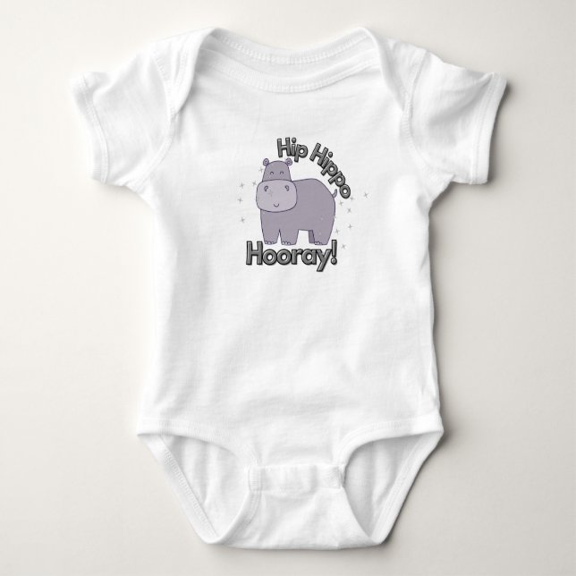 Body Para Bebê Engraçado, "Hip Hippo Hooray" Hippopotamus (Frente)