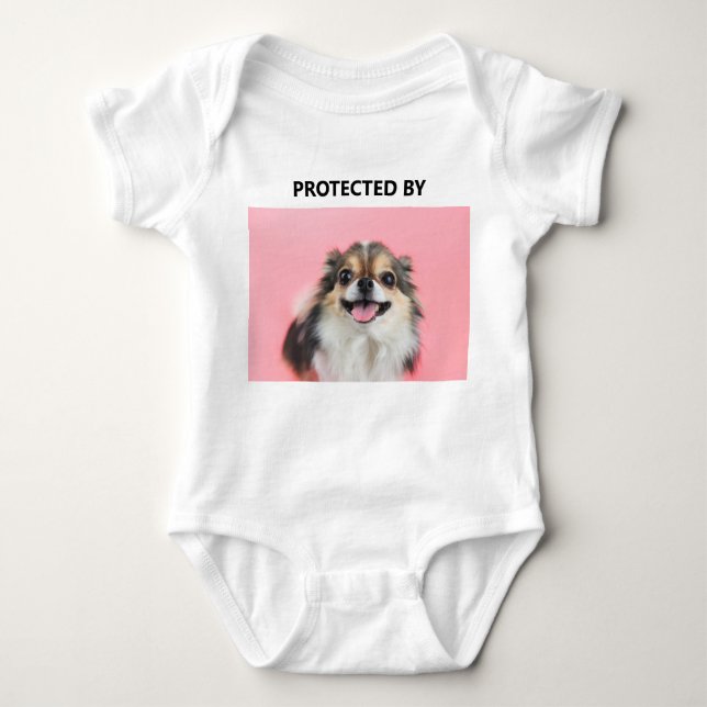 Body Para Bebê Engraçado Personalizado Protegido Por Foto De Chih (Frente)