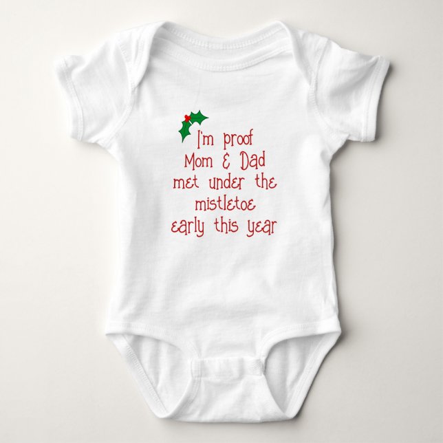 Body Para Bebê Engraçado Red & Green Holiday Mistletoe Baby Bodyf (Frente)