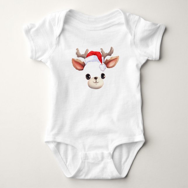 Body Para Bebê Engraçado Reindeer Enfrentando Feliz Família de Na (Frente)