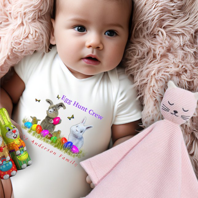 Body Para Bebê Equipe de Caça ao Ovo Personalizada Nome da Famíli (Criador carregado)