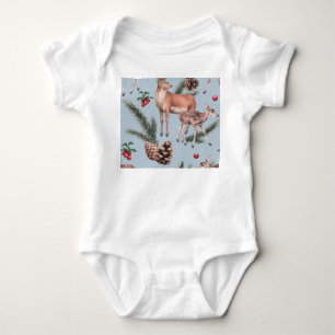 Body Para Bebê Esboço dos animais de inverno, fundo azul.