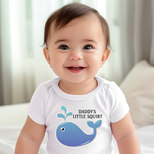 Body Para Bebê Esguicho-pequeno de-baleia azul-branca (Cute "Daddy's Little Squirt" infant bodysuit)