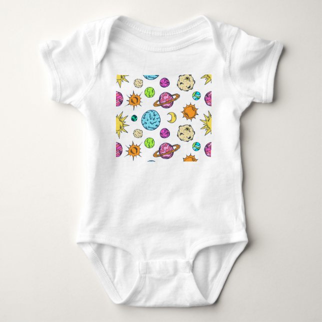 Body Para Bebê Espaços Doodles Fundo Cósmico (Frente)