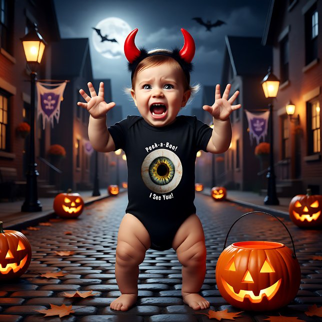 Body Para Bebê Espião visual assustador e personalizável com meu  (Creepy customizable Eye spy with my creepy eye Baby Bodysuit)