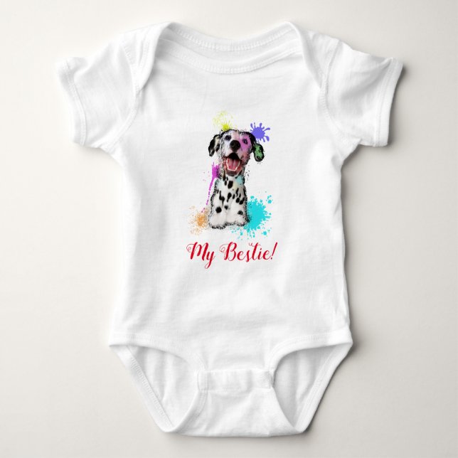 Body Para Bebê Esplash Art Cujo Cachorro Dalmaciano Bebê Roupa (Frente)