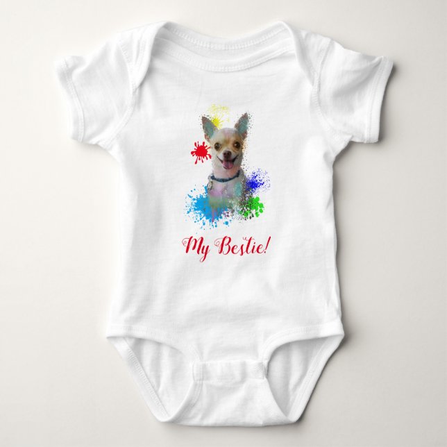 Body Para Bebê Esplash Art Cute Chihuahua Cachorro Bebê Roupa (Frente)
