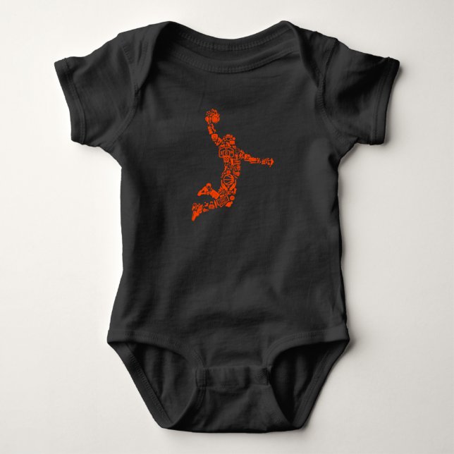 Body Para Bebê Esportes de Basquete Digital de Enterrada de Mãos  (Frente)