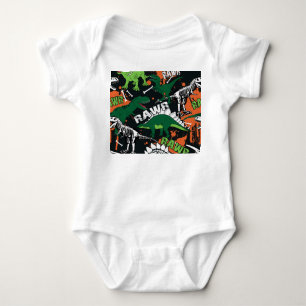 Body Para Bebê Esqueleto de dinossauro, padrão contínuo grunge.
