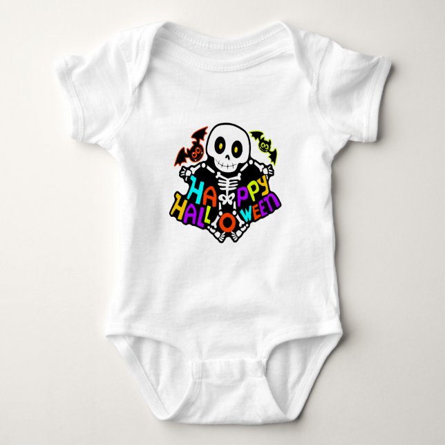 Body Para Bebê Esqueleto e Morcegos Caprichosos de Halloween (Frente)