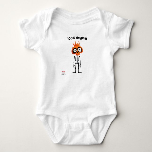 Body Para Bebê Esqueleto Laranja com Coroa | Estilo Divertido Uni (Frente)