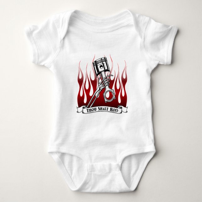 Body Para Bebê Esqueletos, pistões e roupa das chamas (Frente)