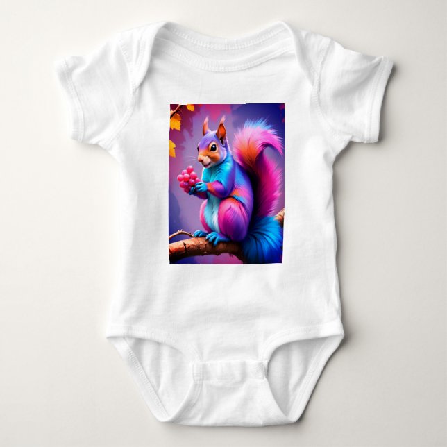 Body Para Bebê Esquilo Azul Comendo As Frutas (Frente)