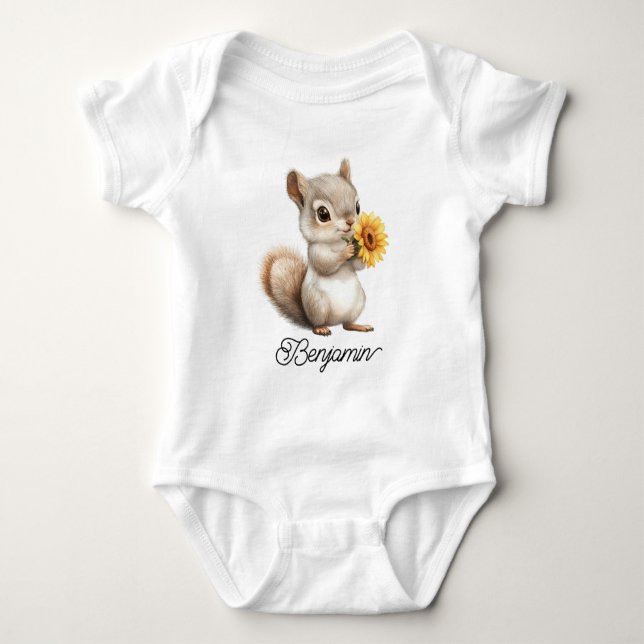 Body Para Bebê Esquilo Pequeno Fofo com Margarida (Frente)