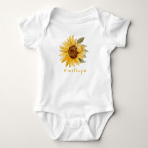 Body Para Bebê Estampa de Girassol Nome Personalizado Fofo Morden