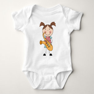 Body Para Bebê Esticar Garota com Saxofone