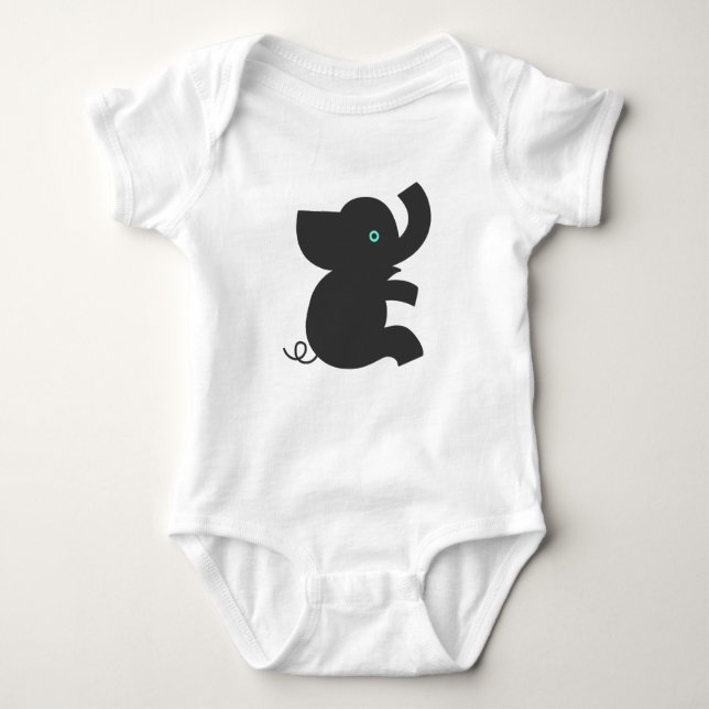 Body Para Bebê Estilo de Cartoon Preto-Bonito Elefante (Frente)