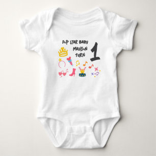 Body Para Bebê Estilo de Crayon Editável - Pop Star Diva Birthday