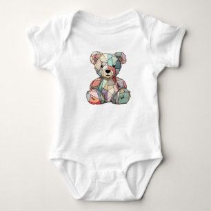 Body Para Bebê Estilo de Patchwork Bear & Heart Motif
