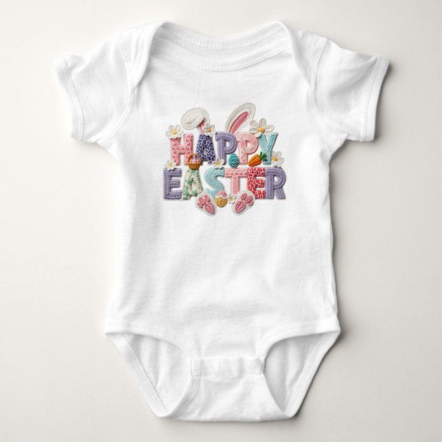 Body Para Bebê Estilo de trava simulada fio Feliz Páscoa  (Frente)