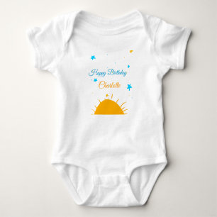 Body Para Bebê Estrela azul-amarela feliz aniversário adicione te