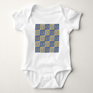 Body Para Bebê Estrela de Davi Judaica Metal Dourado Azul