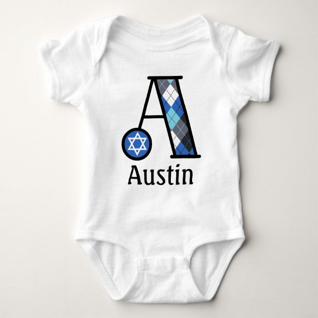 Body Para Bebê Estrela de David Hanukkah, monograma A (Frente)