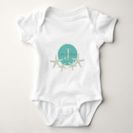 Body Para Bebê Estrela-do-Mar Turquesa Monogramada com Aquarela